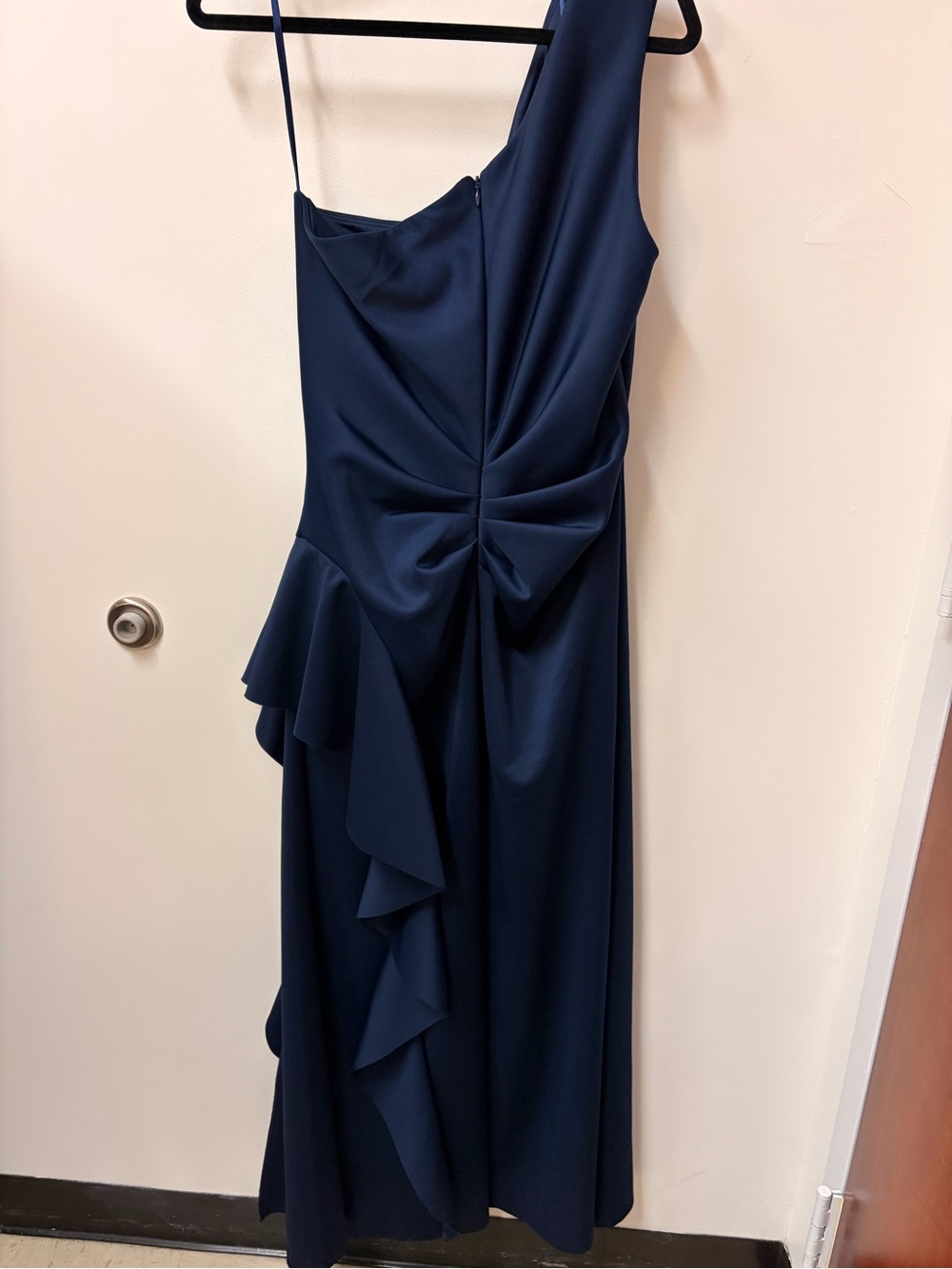 Xscape Navy One-Shoulder Ruffled Evening Gown - Picture 4 of 6